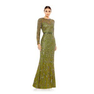 New Mac Duggal Beaded Olive Mermaid Evening Gown P930